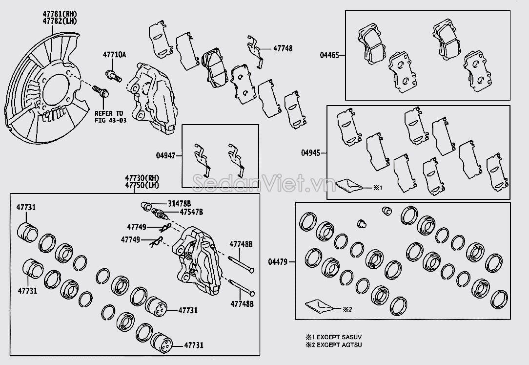 Bộ phớt xi lanh phanh trước 044780K250