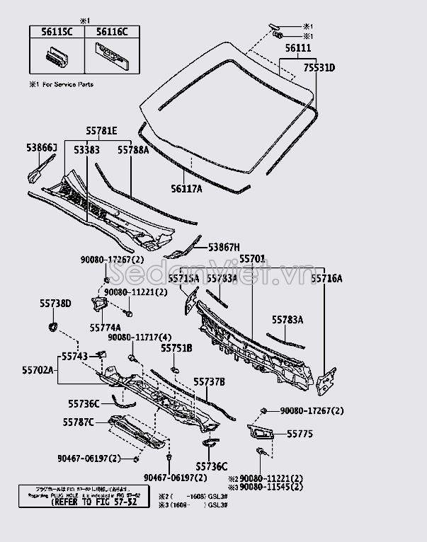 Gioăng kính chắn gió trước 7553108020