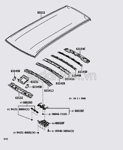 Xương đỡ tôn nóc xe trước 63132BZ290