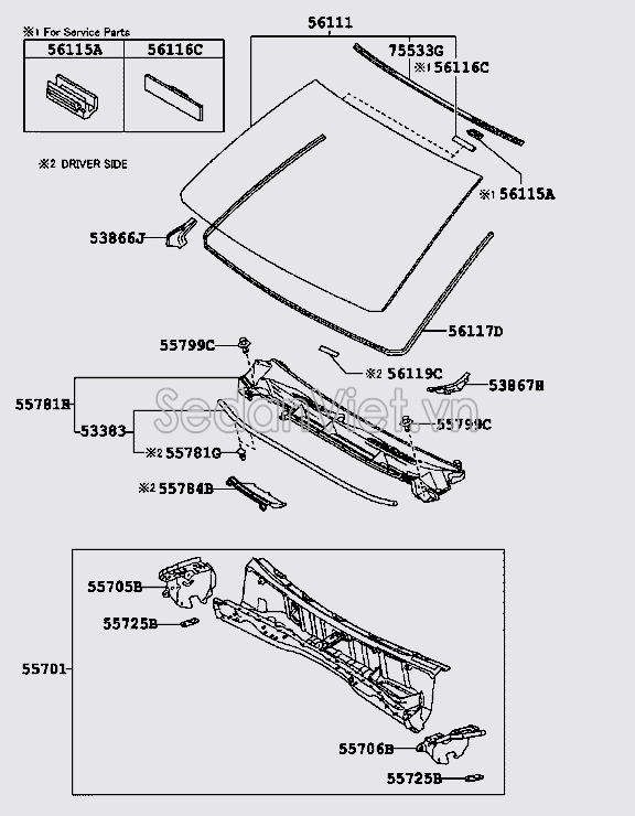 Kính chắn gió trước Toyota Land Cruiser Prado 2009-2013