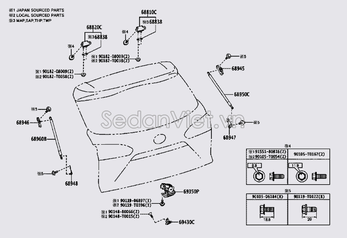 Bản lề ti chống cốp hậu 689450A010