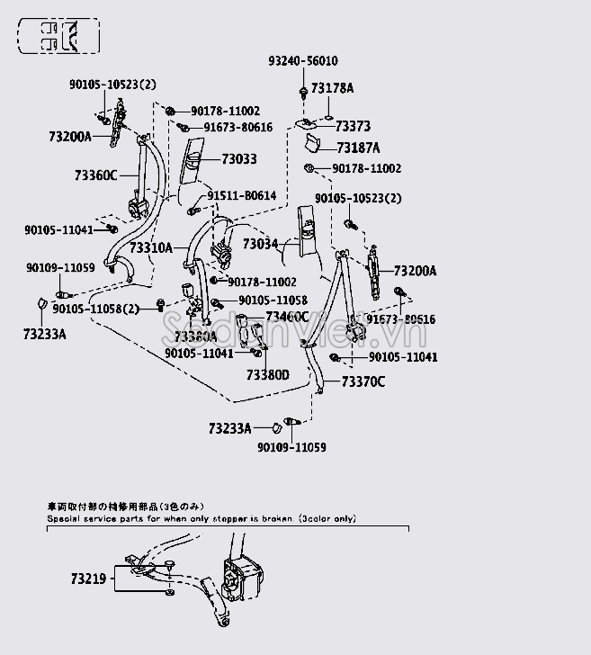 Chốt dây đai an toàn ghế sau Toyota Land Cruiser Prado 2009-2013