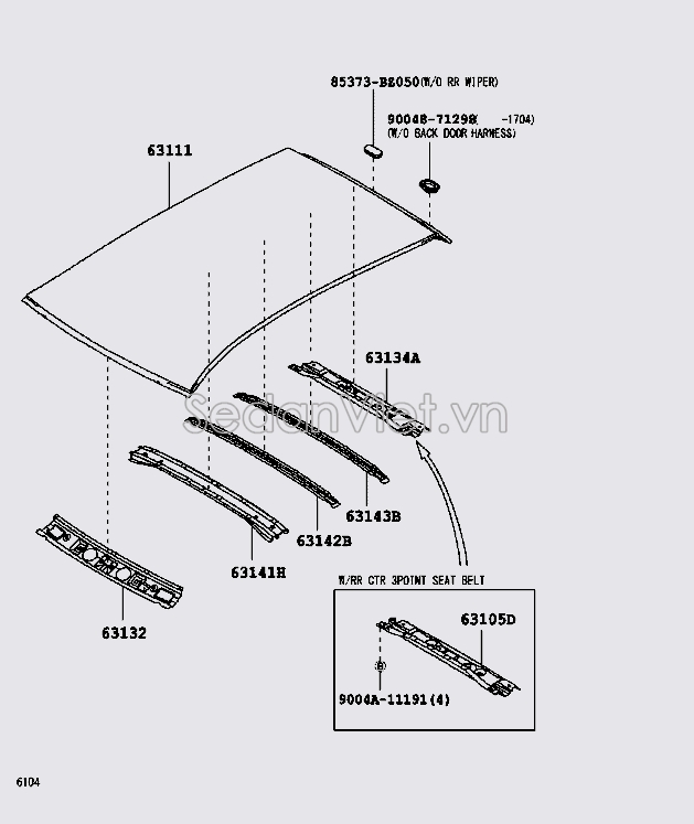 Xương đỡ tôn nóc xe vị trí số 3 63143BZ080