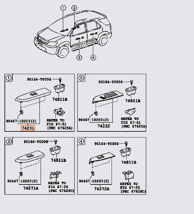 Nhựa ốp công tắc lên xuống kính 74232-0K400