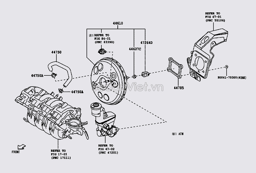 Ống hơi van chân không vào bầu trợ lực phanh 44750BZ280