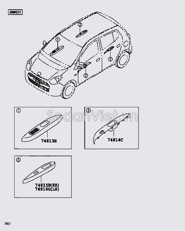 Nhựa ốp công tắc lên xuống kính 74813BZ190B0