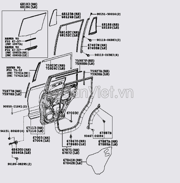 Gioăng kính cánh cửa sau Toyota Land Cruiser Prado 2009-2013