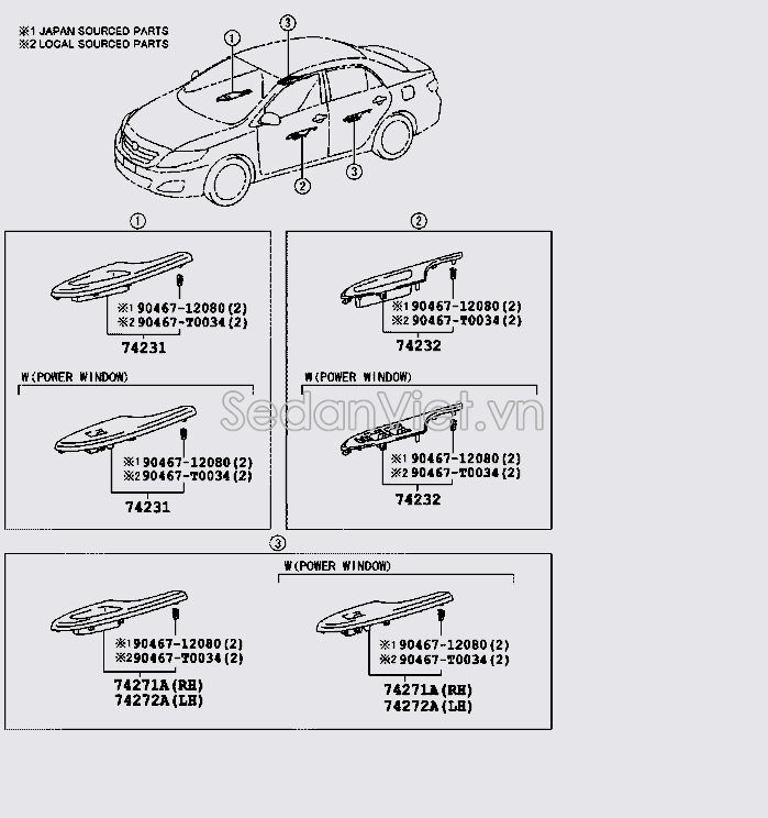 Nhựa ốp công tắc lên xuống kính 7423102880E0