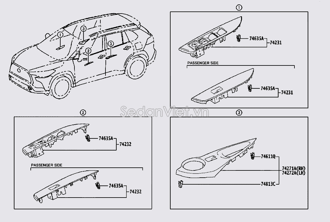 Nhựa ốp công tắc trang trí lên xuống kính cánh cửa trước 7423102G50