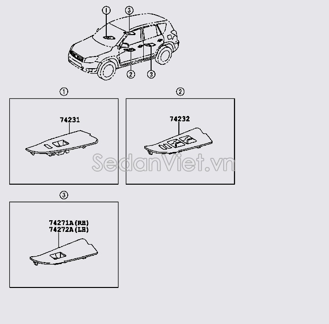 Nhựa ốp công tắc trang trí lên xuống kính cánh cửa trước 7423242070B0