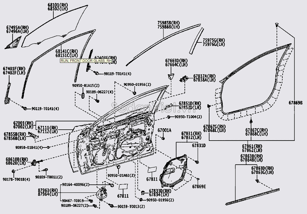 Gioăng trượt kính cánh cửa trước 6814106230