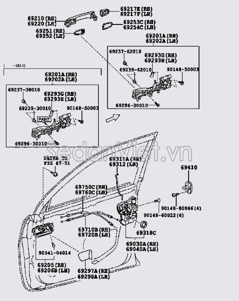 Đế tay mở cửa trước Toyota Land Cruiser Prado 2009-2013