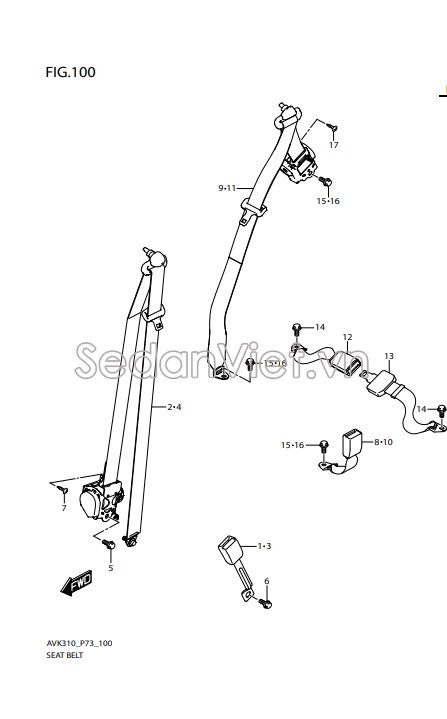 Chốt dây đai an toàn ghế trước 8491084M00000