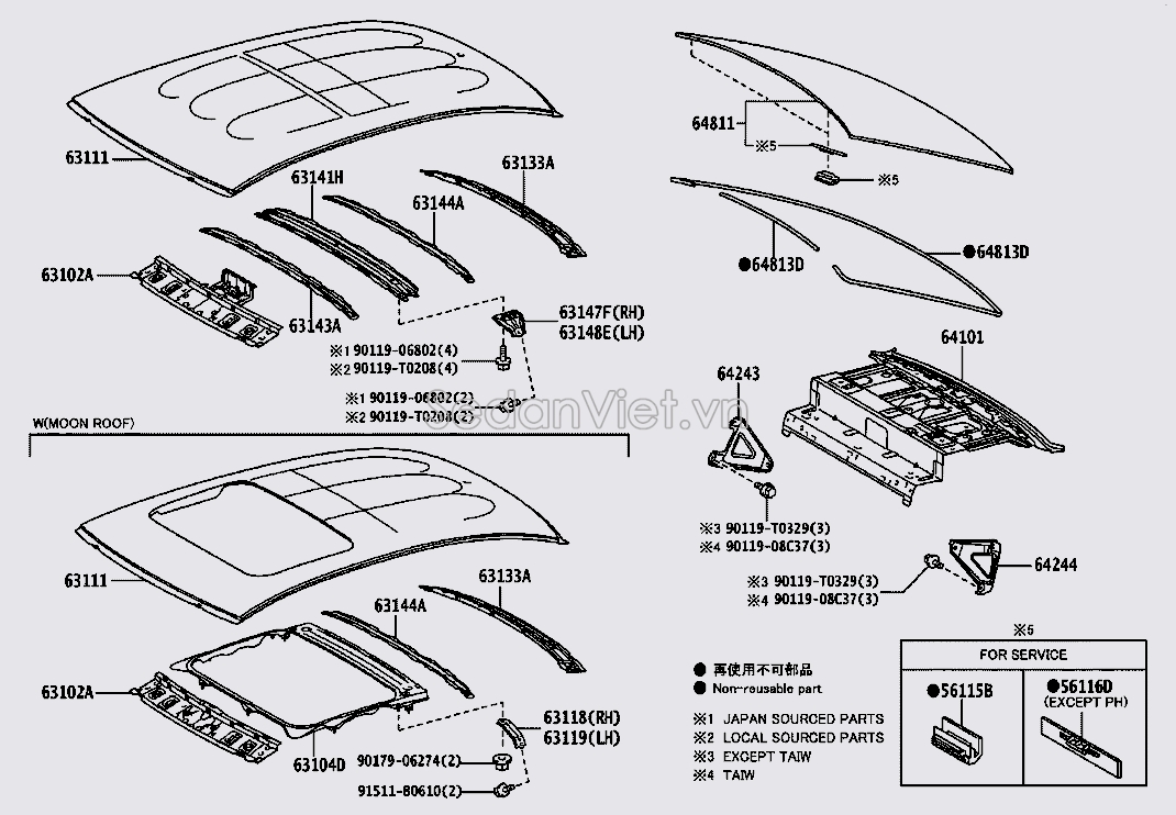 Xương đỡ tôn nóc xe trước 631020D300