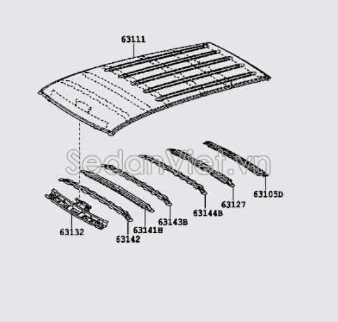 Xương đỡ tôn nóc xe vị trí số 5 631060K010