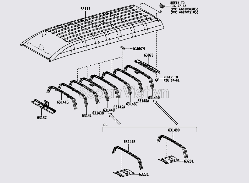 Xương đỡ tôn nóc xe số 2 6310426220