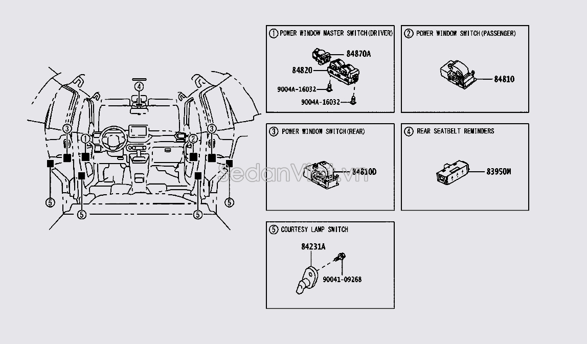 Công tắc nâng hạ kính cánh cửa đơn 84820BZ380