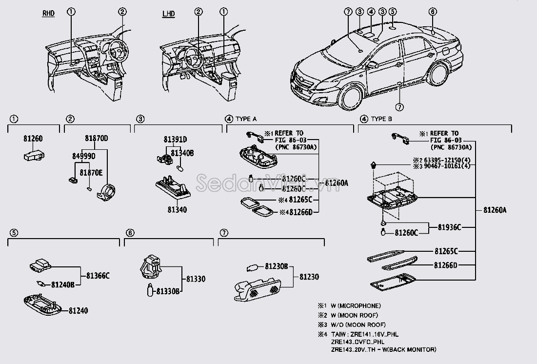 Đèn chiếu sáng trong xe 8124052040E0