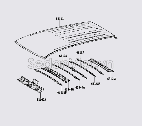 Xương đỡ tôn nóc xe trước 631020A030