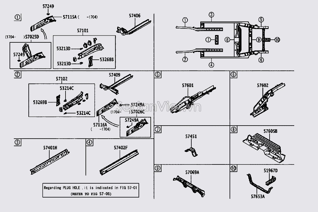 Xương sắt xi phần thân xe 57401BZ400