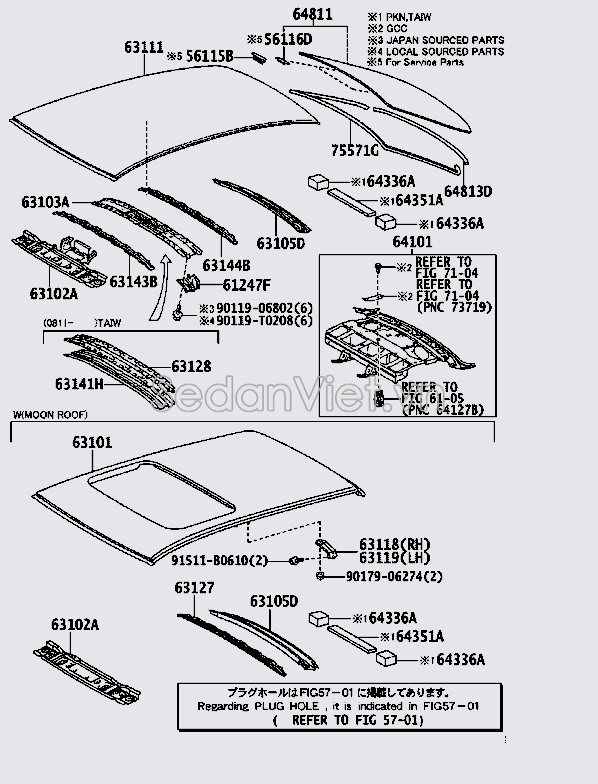 Xương đỡ tôn nóc xe trước Toyota Corolla Altis 2009-2010