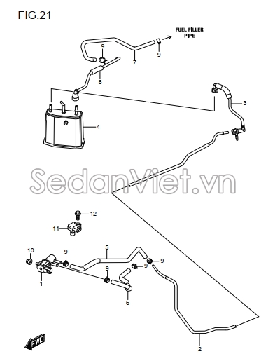 Ống dẫn xăng từ hộp lọc xăng thừa vào bình xăng 1835157R10000