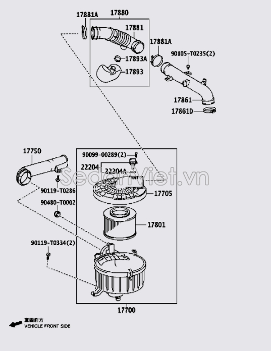 Cổ hút gió vào hộp lọc gió 177500C020