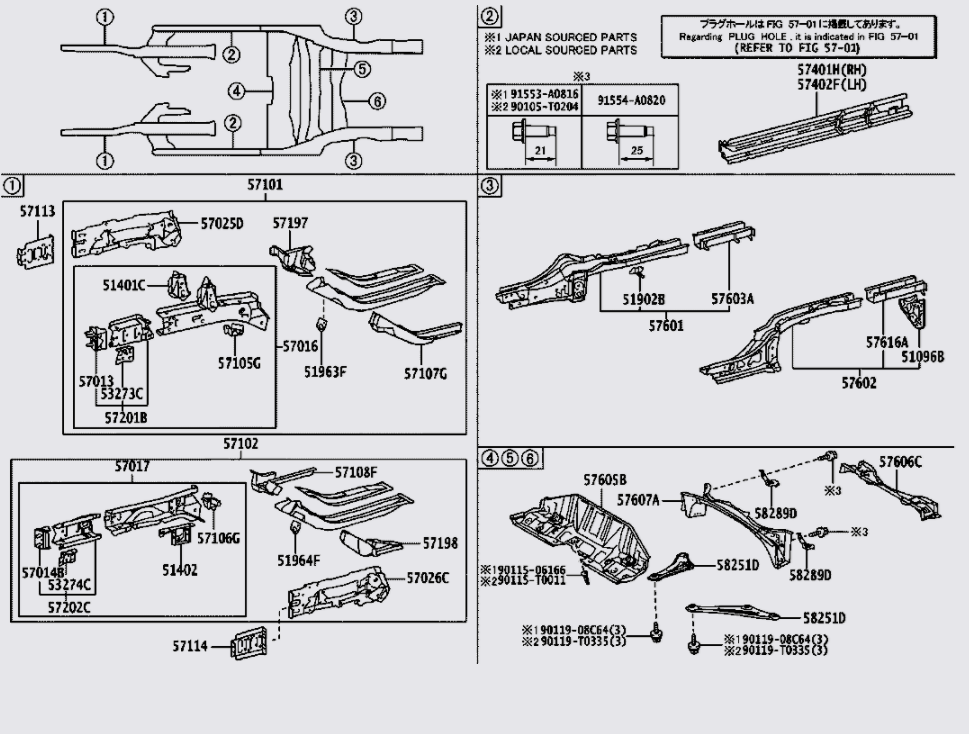 Xương sắt xi phần thân xe 574010D240