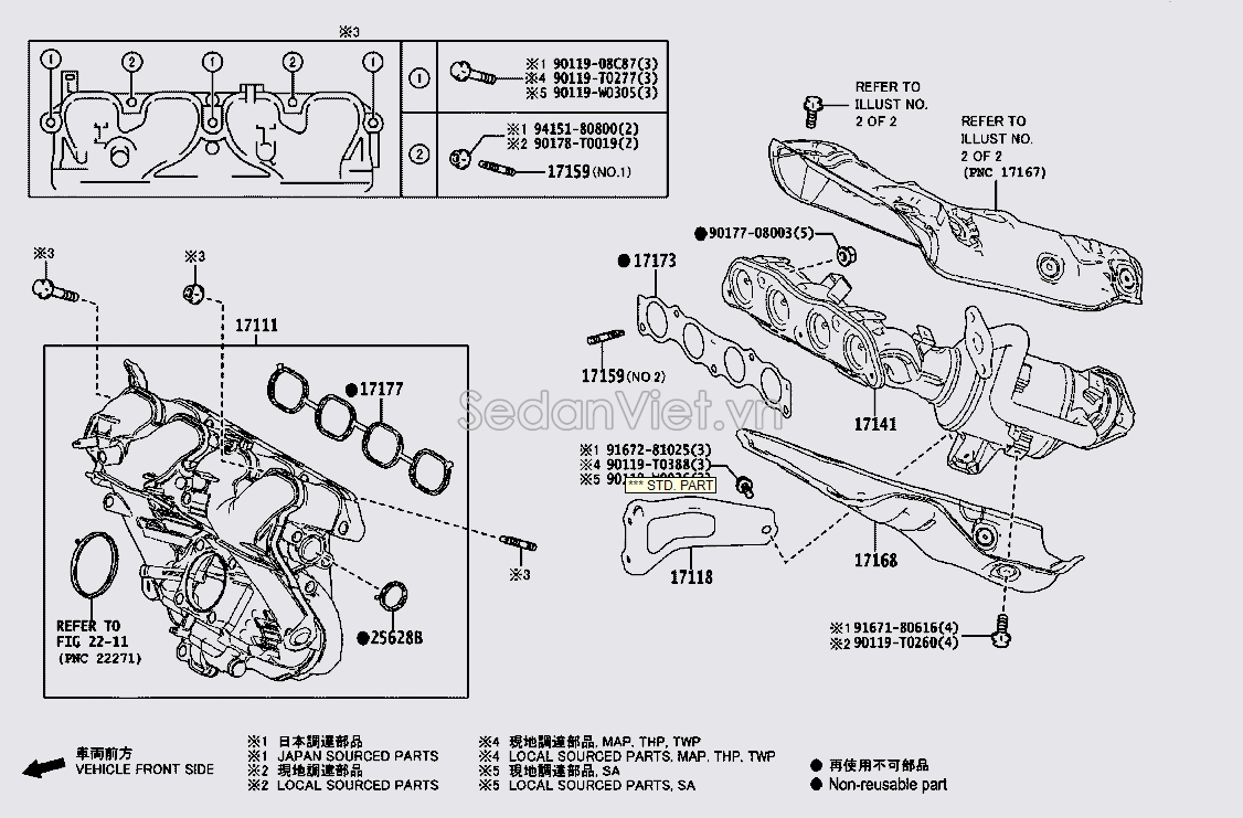 Gioăng cổ xả Toyota Corolla Altis 2014