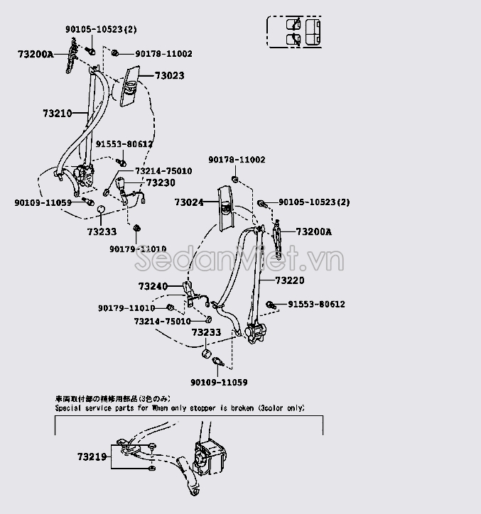 Nhựa ốp dây đai an toàn trước 7302453010A1