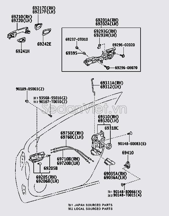 Đuôi tay mở cửa ngoài 6925002050E3