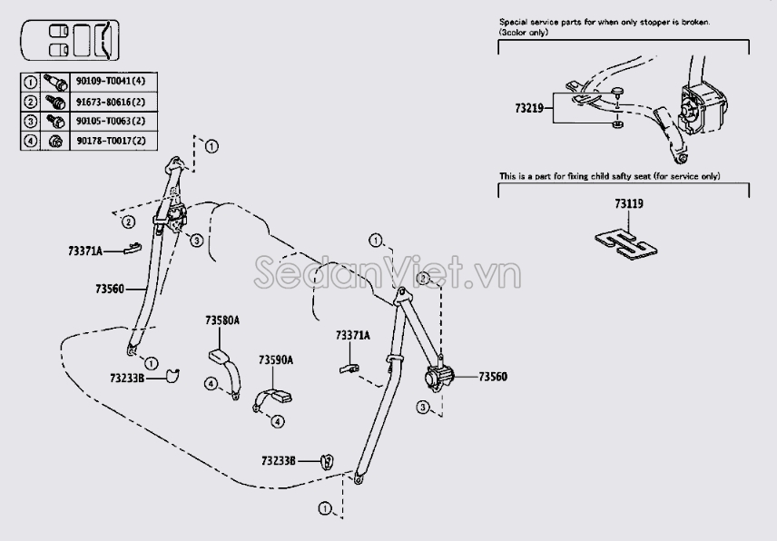 Chốt dây đai an toàn ghế sau 735800K240C0