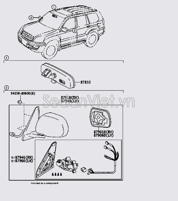 Gương chiếu hậu trong xe Toyota Land Cruiser Prado 2013-2015