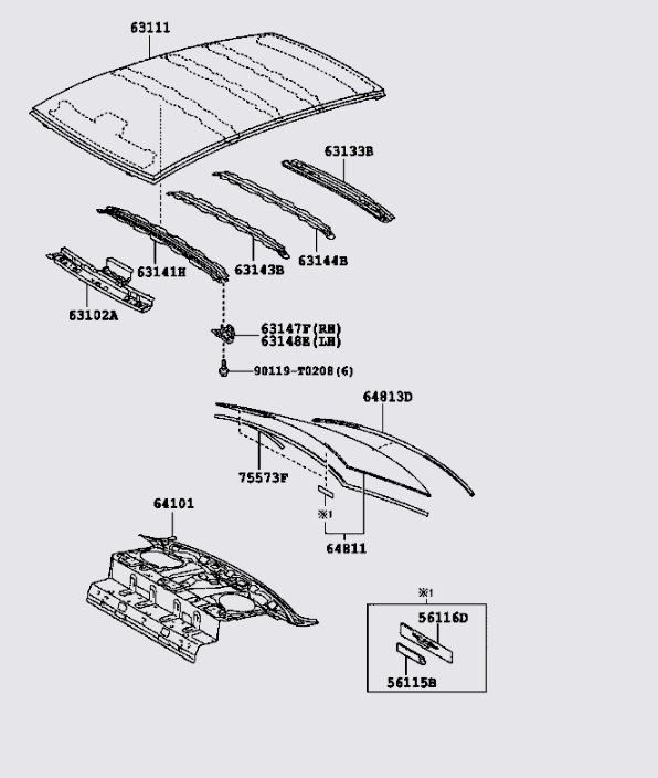 Xương đỡ tôn nóc xe vị trí số 4 631440D030