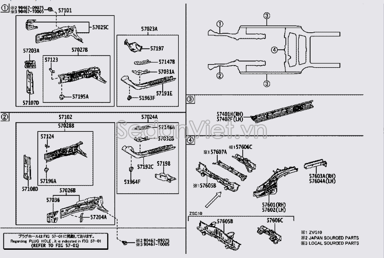 Xương sắt xi phần thân xe 576020A030