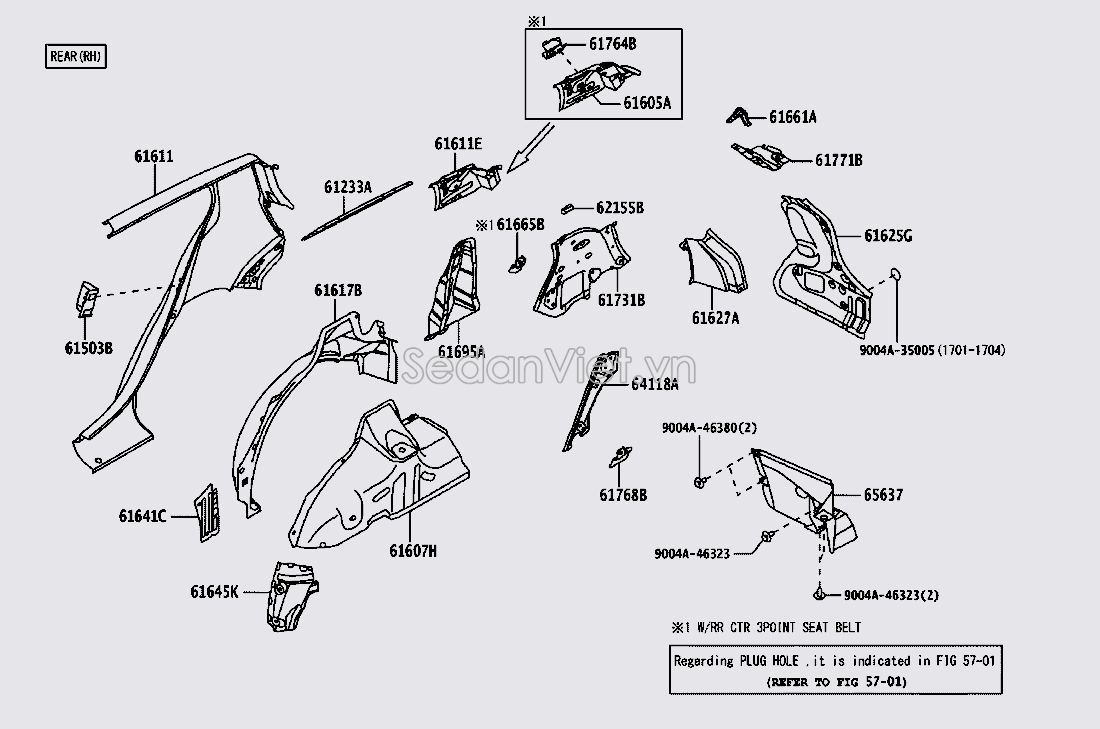 Xương trụ trong sau phần tiếp giáp sàn xe 61731BZ180