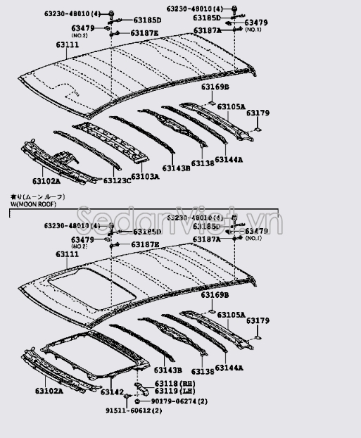 Xương đỡ tôn nóc xe số 4 6314448060