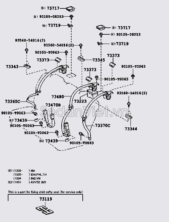 Dây đai an toàn ghế sau 7348006171A0