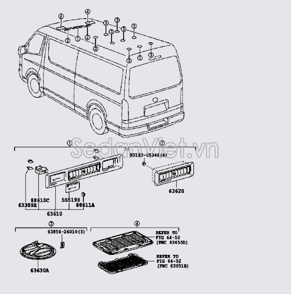 Cửa gió điều hòa trần xe vị trí số 2 6362026070B0