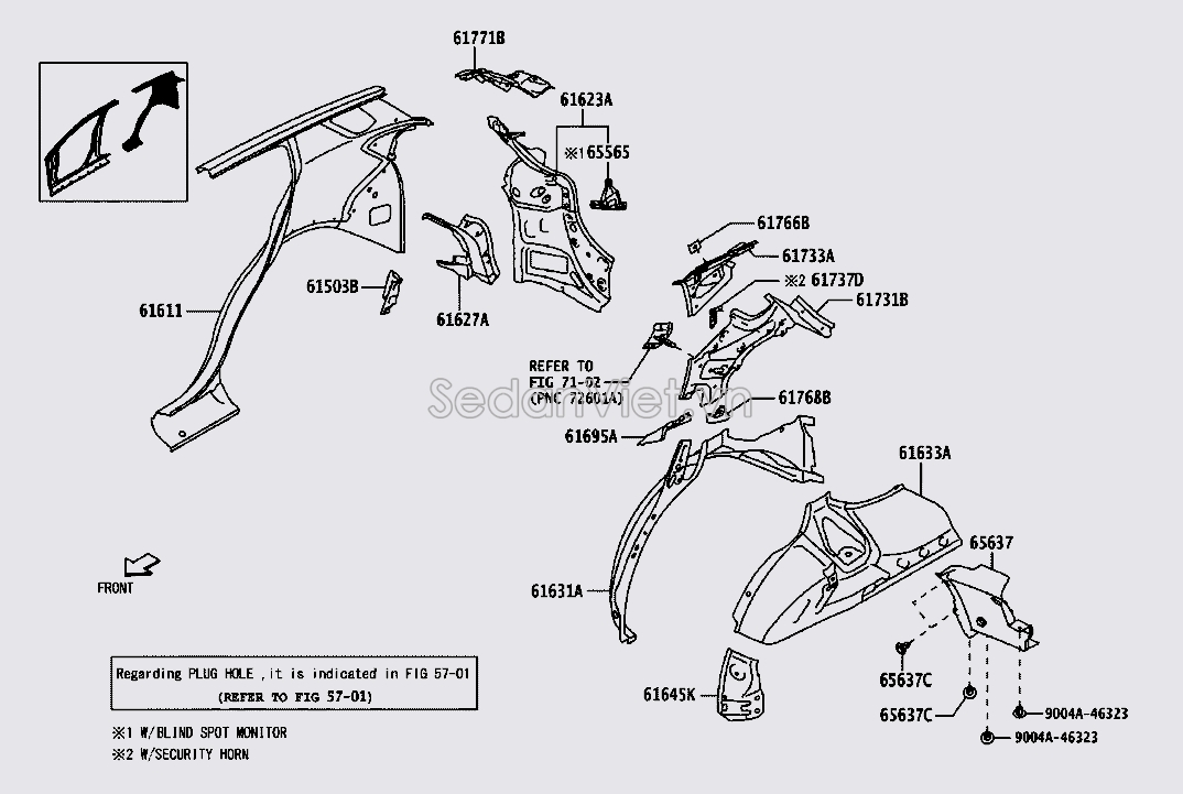 Xương trụ trong sau phần cốp hậu 61031BZ250