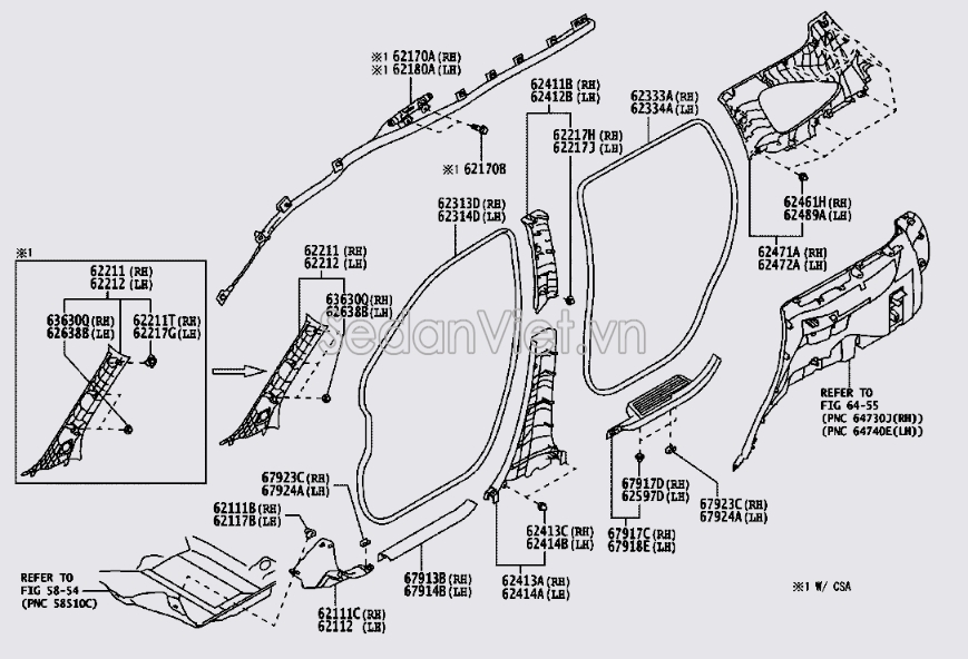 Ống trụ trong 62414BZ230C0