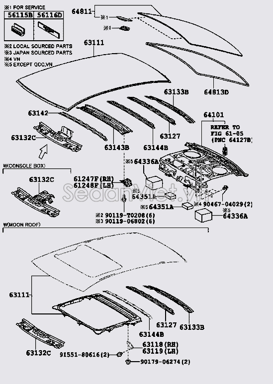 Xương đỡ tôn nóc xe vị trí số 5 6312702100