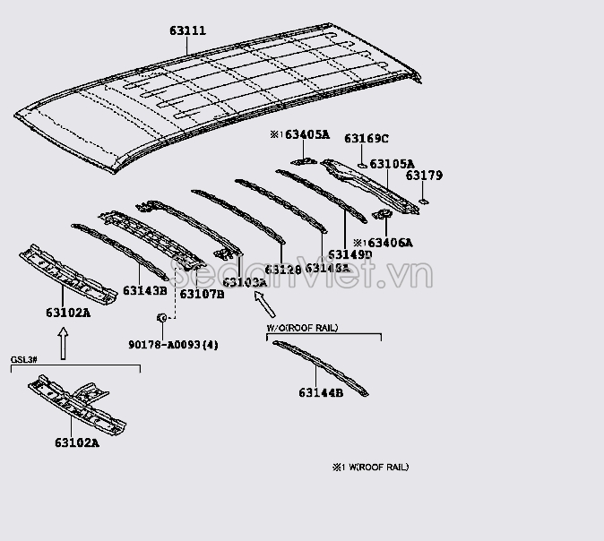 Xương đỡ tôn nóc xe 6313208020