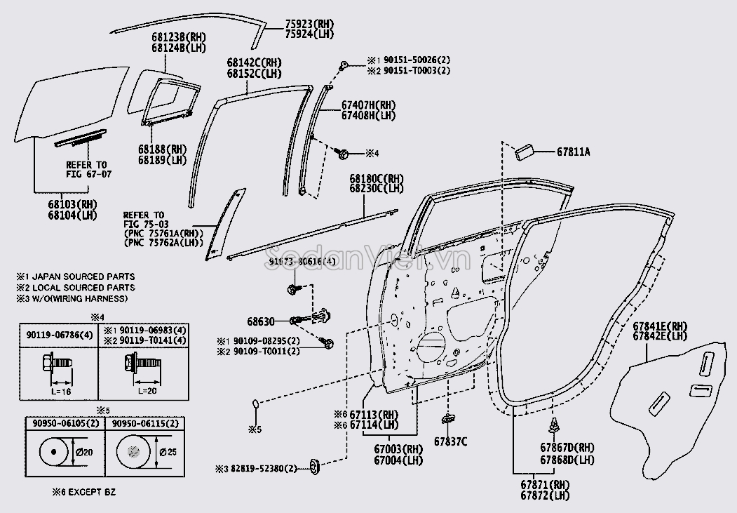 Xương dẫn hướng lên xuống kính cánh cửa sau 674070D270