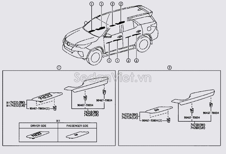 Nhựa ốp công tắc lên xuống kính 742600K070E5