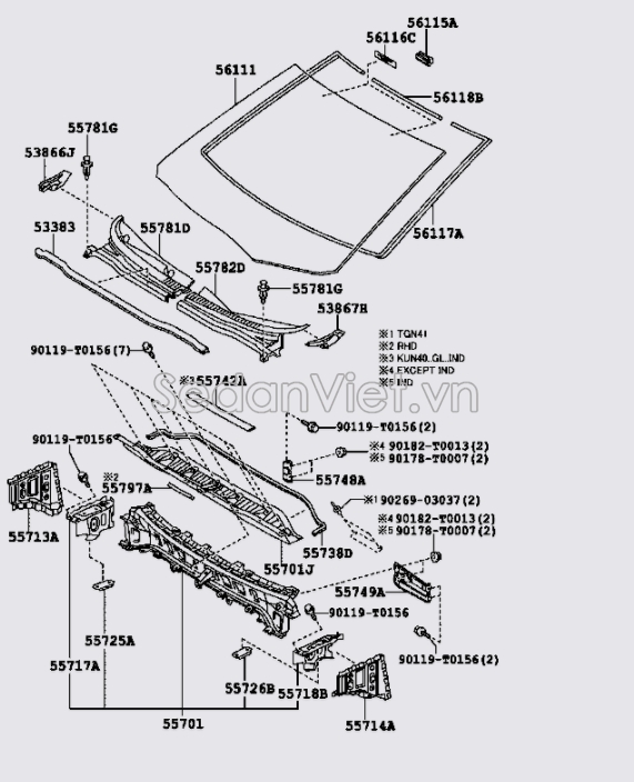 Gioăng kính chắn gió 561180K040