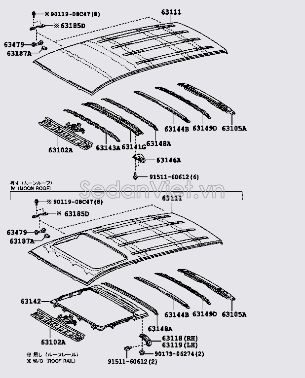 Xương đỡ tôn nóc xe 6310242902