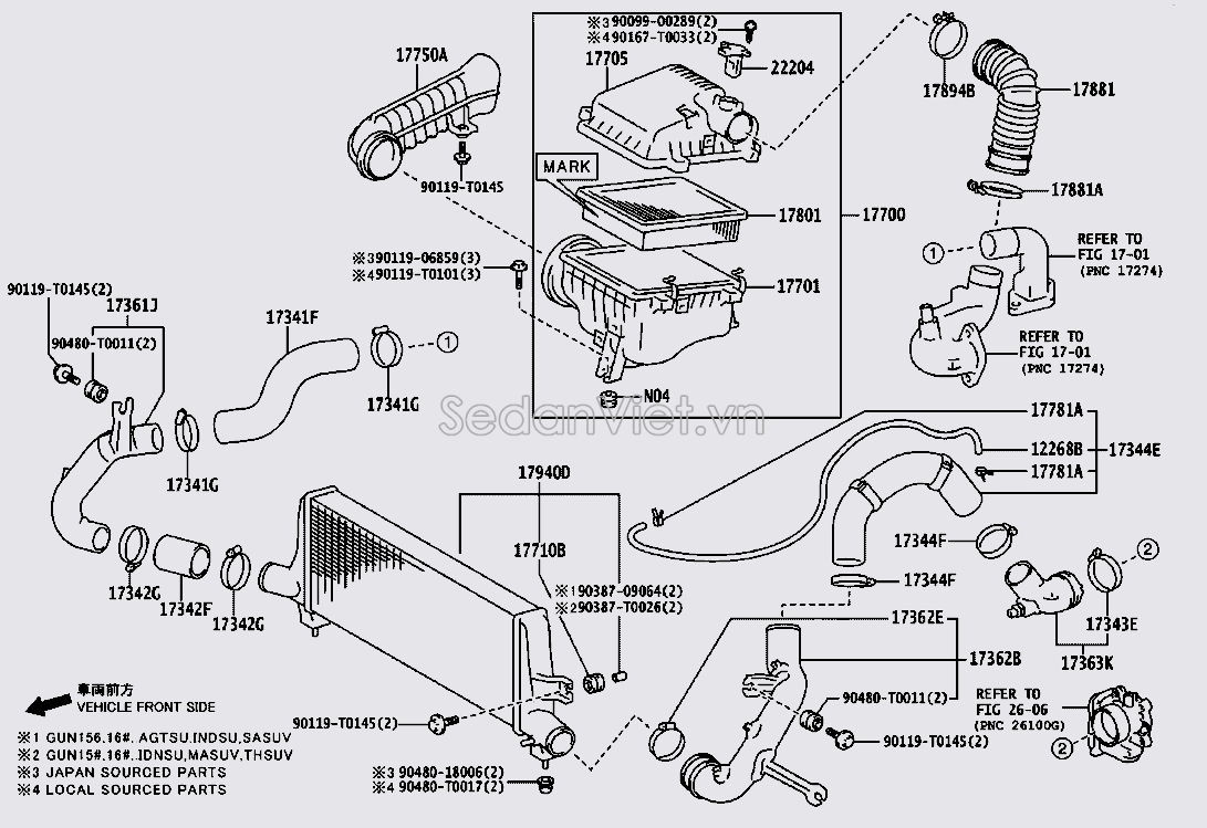 Ống hút gió vào két turbo 173410L020