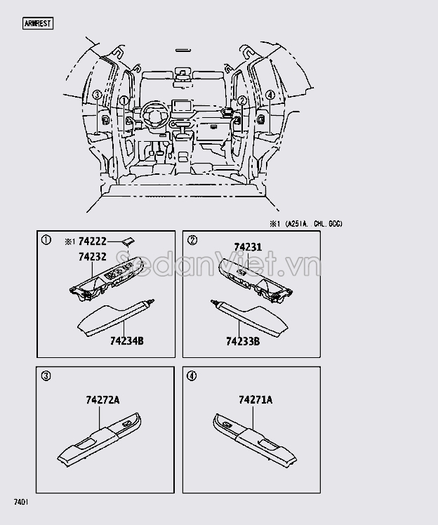 Nhựa ốp công tắc lên xuống kính cánh cửa 74232BZ250C0