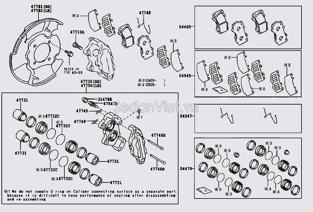 Bộ phớt cụm phanh trước 0447860050